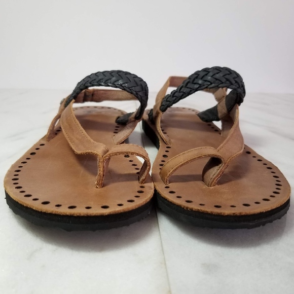 Thong Sandal Braided Flats Black Brown 